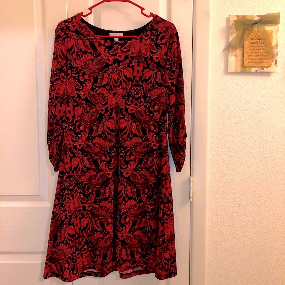 Red & Black Paisley Mix Print Cato Dress
